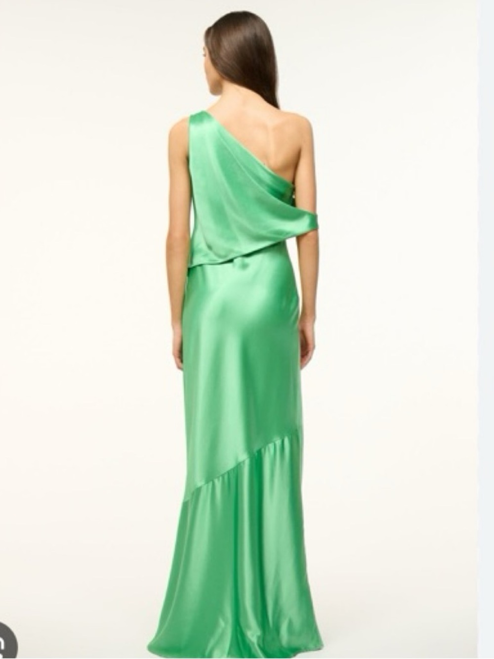 STAUD One-Shoulder Emerald Satin Gown